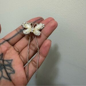 Elegant Silver and Cream Butterfly Hairpin